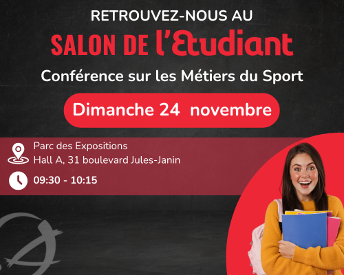 Image invitant les personnes à venir à la conférence sur les métiers du sport, qui aura lieu dimanche 24 novembre